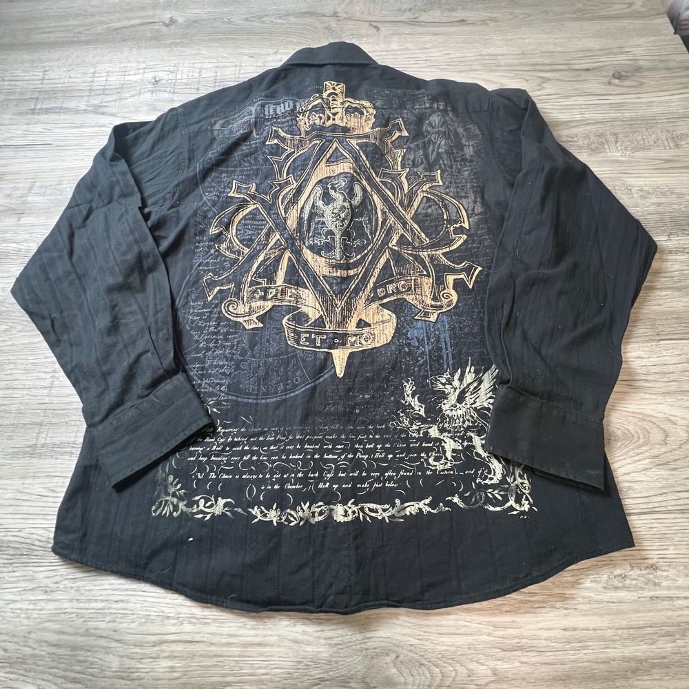 Eighty Eight Button Down Mens M Black Gothic Graphic Long Sleeve Shirt N77